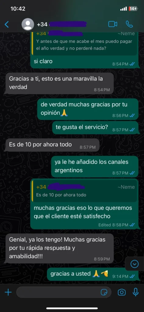 Reseñas de WhatsApp sobre IPTV Euro - Opiniones reales de clientes